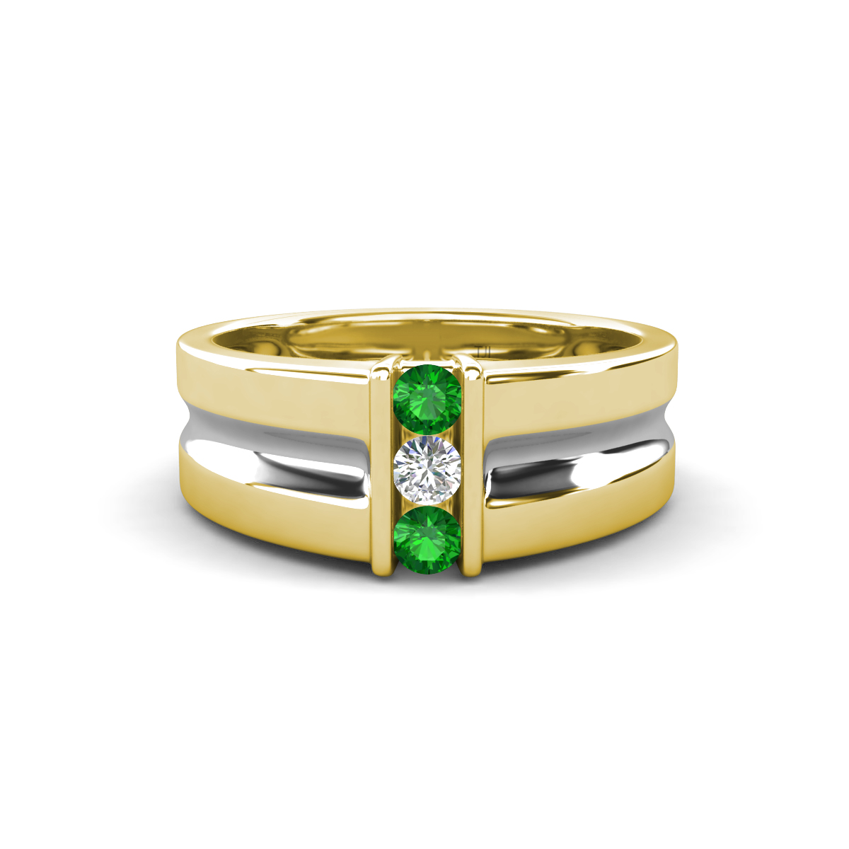 Xavier 0.27 ctw Green Garnet and Natural Diamond Three Stone Men Band (8.50 mm) 